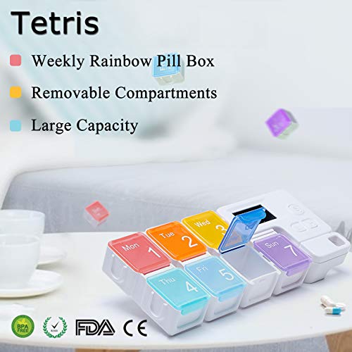 CozyCabin 7 Days Pill Dispenser Organizer with Reminder Alarm - CozyCabin Portable Travel Vitamins Medicine Box Case(Rainbow) - Image 4