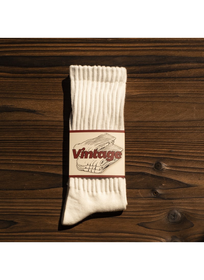 Generic - Retro Knitted Long Tube Socks Mens Womens Cotton Sweat Absorbent High Top Casual Socks Autumn Winter Fashion Stockings White - Image 1