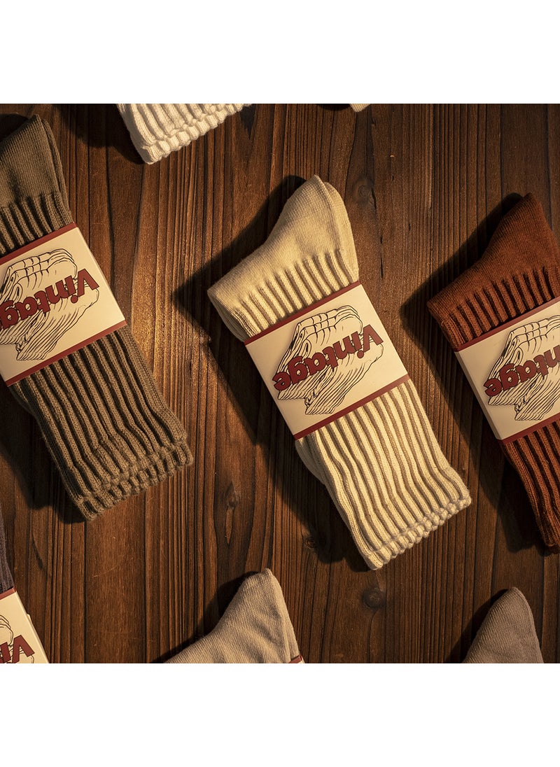 Generic - Retro Knitted Long Tube Socks Mens Womens Cotton Sweat Absorbent High Top Casual Socks Autumn Winter Fashion Stockings White - Image 1