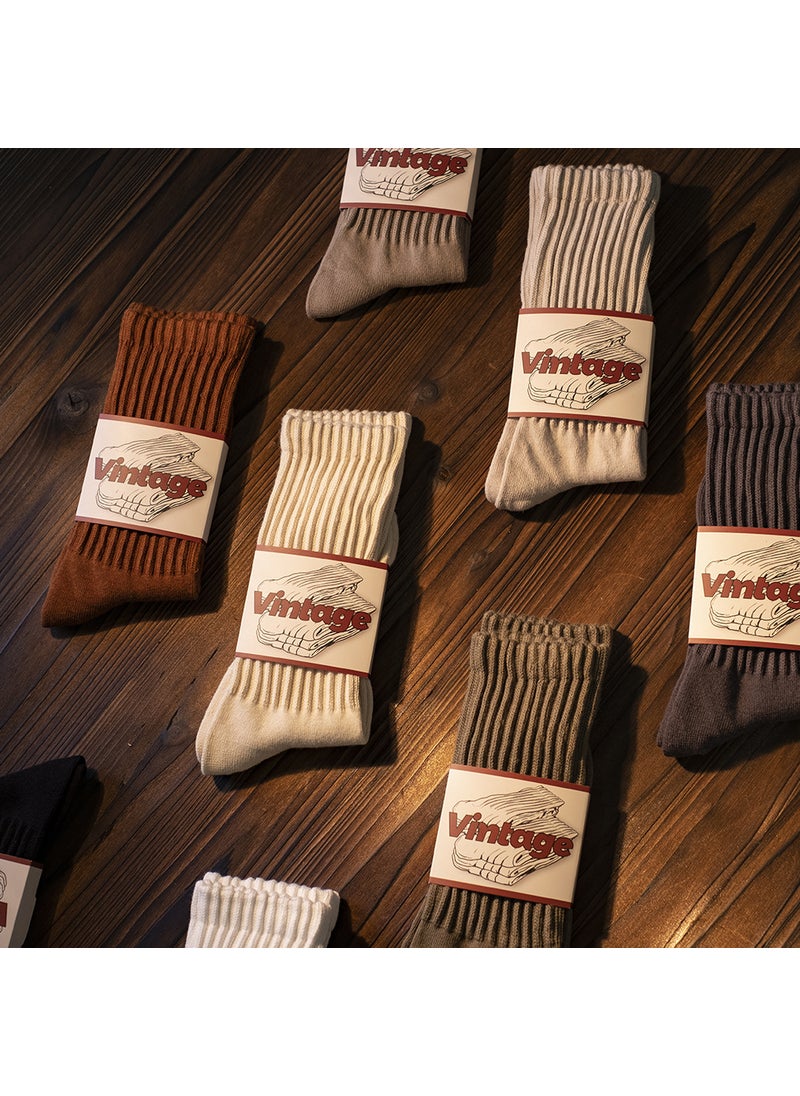 Generic - Retro Knitted Long Tube Socks Mens Womens Cotton Sweat Absorbent High Top Casual Socks Autumn Winter Fashion Stockings White - Image 1
