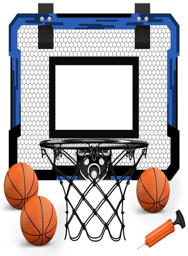 QDRAGON Mini Basketball Hoop, Over The Door Indoor, with 3 Balls/Inflator/Breakaway Rim, Basketball Toy Gifts for Kids and Adults, Suit for Bedroom/Office/Outdoor, Blue - Image 1