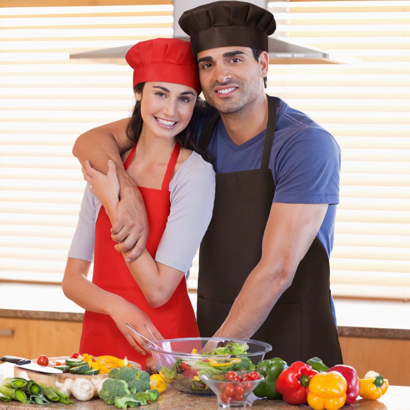 Satinior 8 Sets Apron Chef Hat Set Adjustable Chef Hat And Apron With Pockets Set For Adult Women Men Cook (Classic Colors) - Image 5