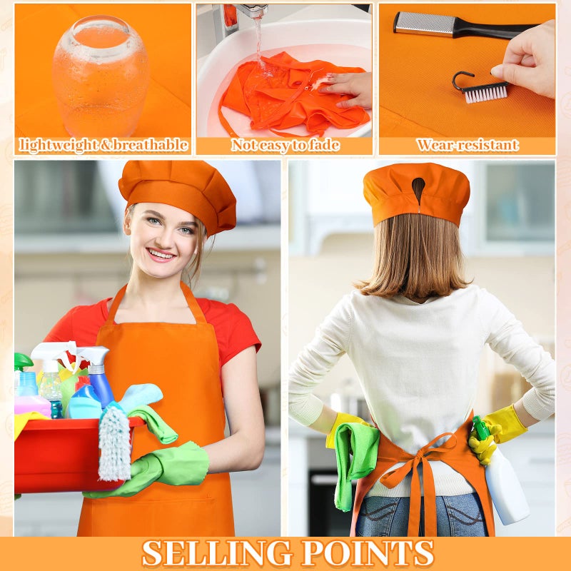 Satinior 8 Sets Apron Chef Hat Set Adjustable Chef Hat And Apron With Pockets Set For Adult Women Men Cook (Classic Colors) - Image 4