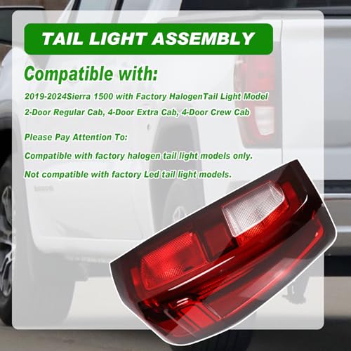 Lochnchn Tail Light Assembly Compatible With 2019-2024 GMC Sierra 1500 2500HD 3500HD Left Driver Side Taillight Rear Lamp Brake Light Replace# 84565919 GM2800309 Halogen Type - Image 2