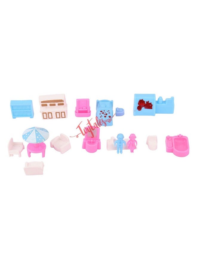 Toytales TOYTALES Dreamhouse Doll House Building 2 Room (18 Pc Set) for Girls, Playset with Furniture & Accessories with Bedroom, Role-Play Set for Kids - Set of 18 Piece (Assorted Colour), Small  - Image 5