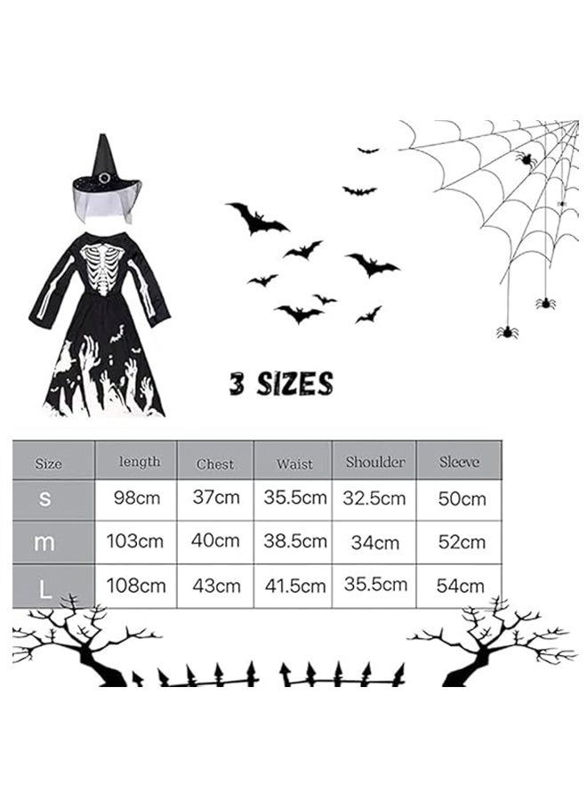 JCB CHIC Witch Costume for Girls Glow in the Dark Witch Costumes with Hat Halloween Cosplay Costume Set Kids Scary Dress Up Outfits for Halloween Themed Party Cosplay Carnival(S) - Image 2