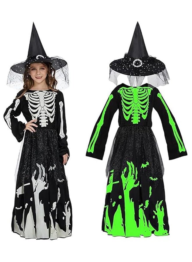 JCB CHIC Witch Costume for Girls Glow in the Dark Witch Costumes with Hat Halloween Cosplay Costume Set Kids Scary Dress Up Outfits for Halloween Themed Party Cosplay Carnival(S) - Image 1