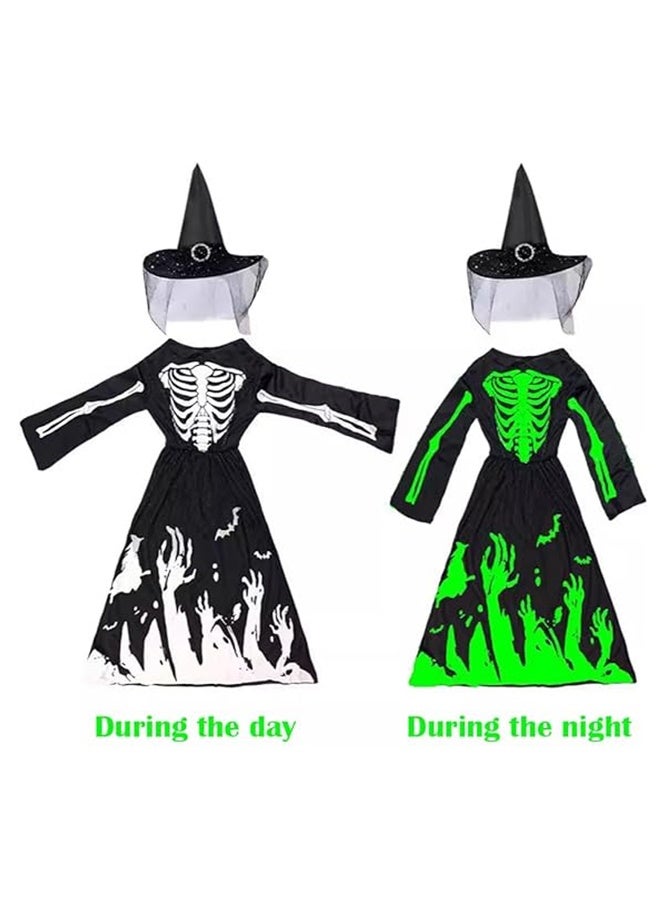 JCB CHIC Witch Costume for Girls Glow in the Dark Witch Costumes with Hat Halloween Cosplay Costume Set Kids Scary Dress Up Outfits for Halloween Themed Party Cosplay Carnival(S) - Image 3