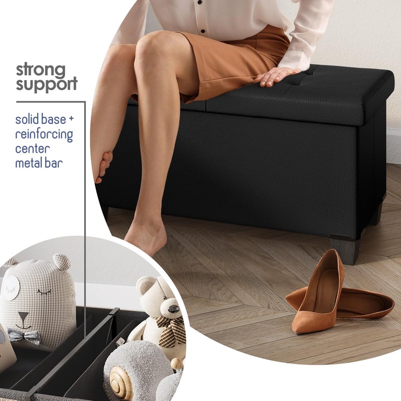STORAGEBUD Storage Ottoman Bench with Bins, 43-in Storage Bench for Bedroom End of Bed, Folding Foot Rest Ottoman for Living Room Max 660lbs, Faux Leather Ottomans, Black - Image 5
