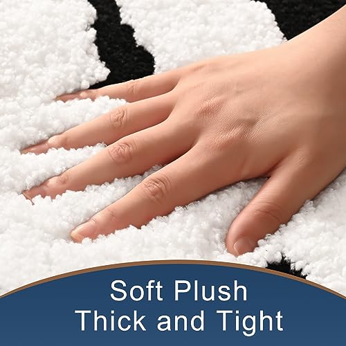 Anybar Bathroom Rug Black and White Bath Mats Non Slip Floor Mat Thick Soft Shaggy Bath Rugs Cute Bathroom Deocr Super Absorbent Bathmat Machine Washable Carpet for Shower 16 x 24 - Image 3