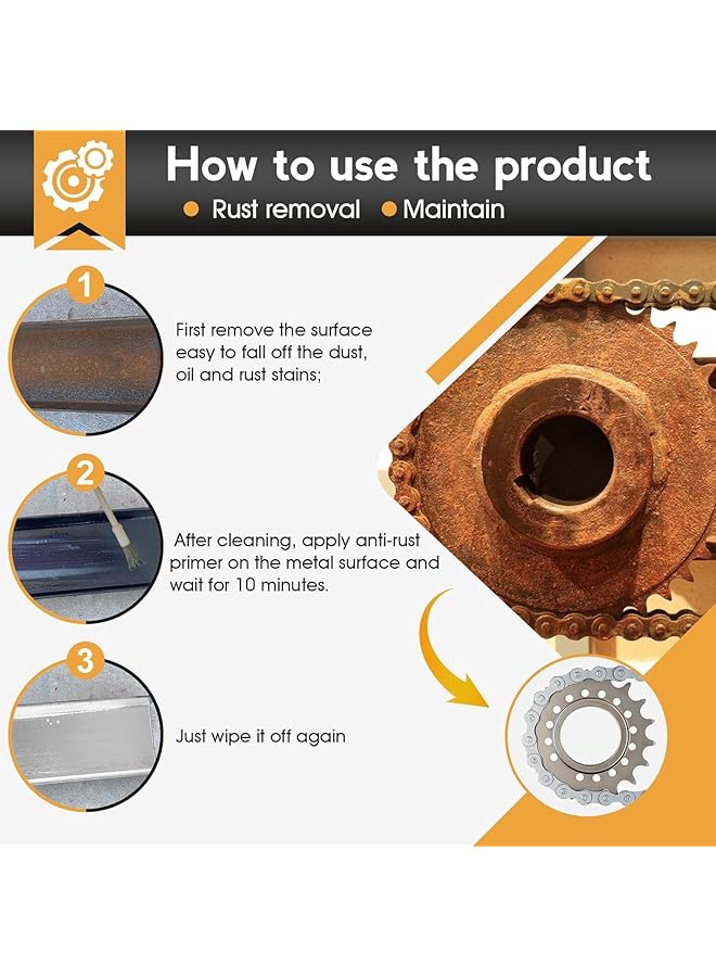 NALACAL 2Pcs Multipurpose Rust Remover, Car Rust Remover, Car Chassis Rust Converter, Water-Based Metal Rust Remover, Rust Inhibitor, Rust Stain Remover, Anti Rust Remover For Car Truck With Brush (50Ml) - Image 3