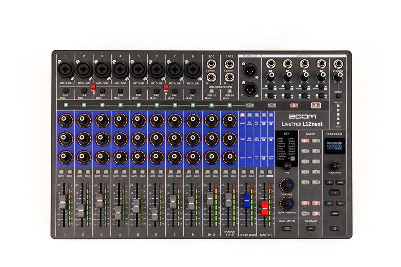 Zoom LiveTrak L12next Digital Mixer Multitrack Recorder for Musicians 12Channels 32Bit Float Master 14Track Recording at 96 kHz Effects Audio Interface Scenes and Personal Monitoring - Image 2