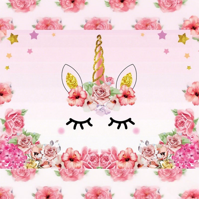 1.5* 2.1m/5* 7ft Birthday Party Photography Background Pink Flower Cartoon Unicorn Kid Baby Infant Girl Backdrop Photo Studio Pros - Image 1