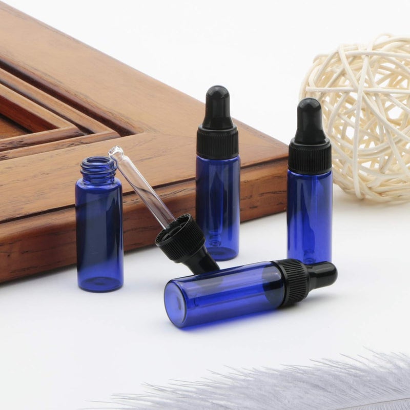 Rowiz 30pcs 5ml Small Dropper Bottles Essential Oils Glass Bottle Lotion Perfume Sample Vials with Glass Eye Dropper and Black Caps Pink Bottle. (Blue) - Image 5