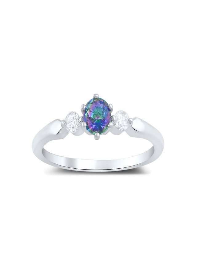 SILVERCLOSEOUT Sterling Silver Simulated Mystic Rainbow Topaz & Cz Ring - Size 7 - Image 2
