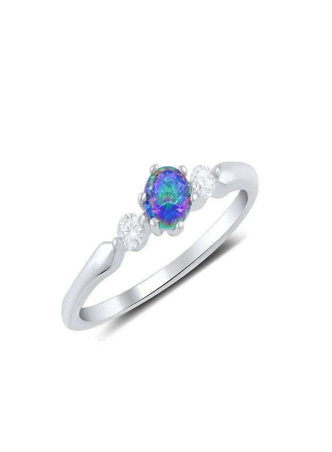 SILVERCLOSEOUT Sterling Silver Simulated Mystic Rainbow Topaz & Cz Ring - Size 7 - Image 1