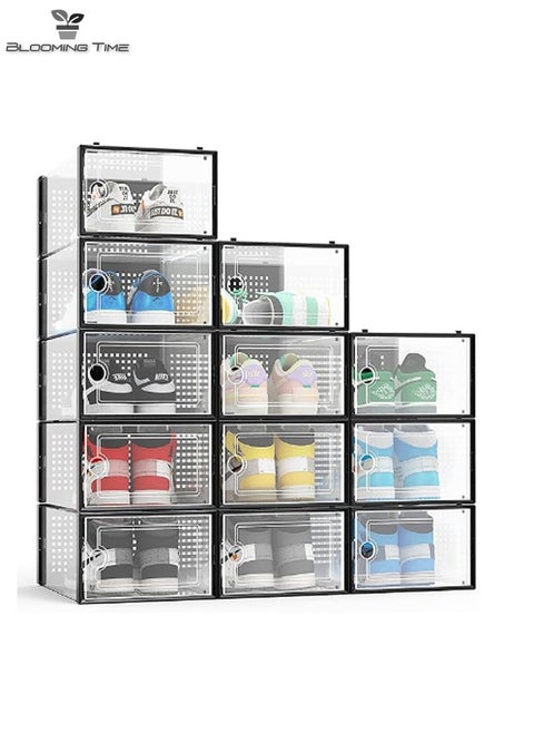12 Piece Shoe Boxes Can Be Stackable, Space-Saving, Simple Installation, Breathable, Transparent And Black Edges