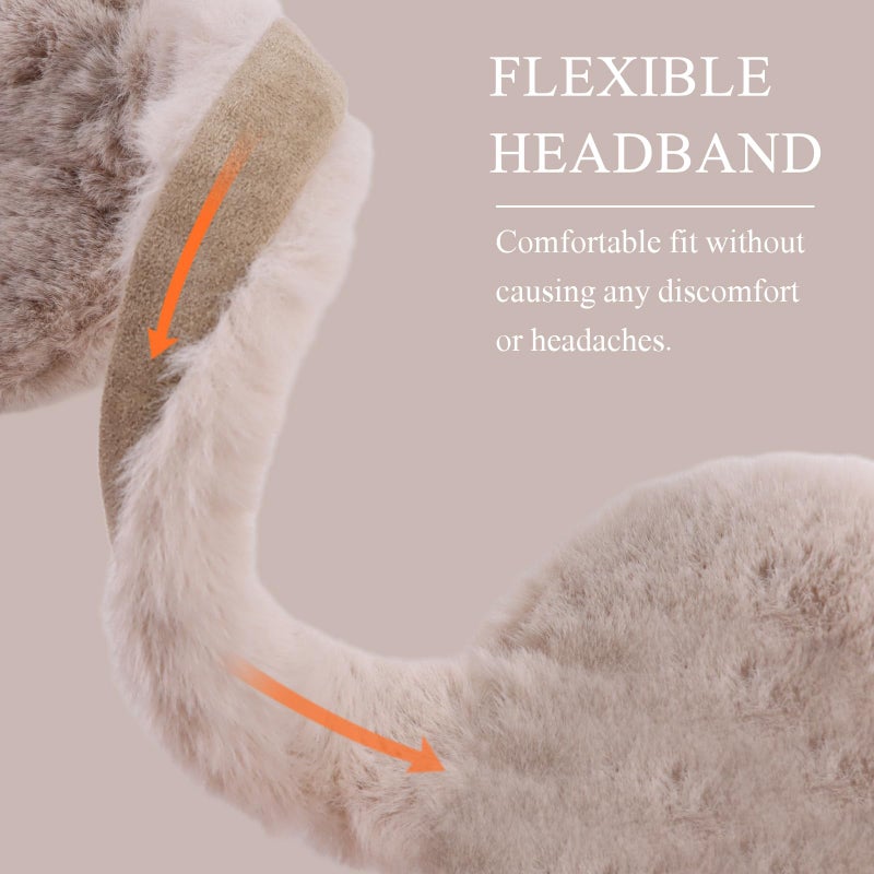 Zsedrut Winter Women Earmuff Foldable Ear Warmer Fluffy Ear Cover Warm Outdoor (Tan) - Image 3
