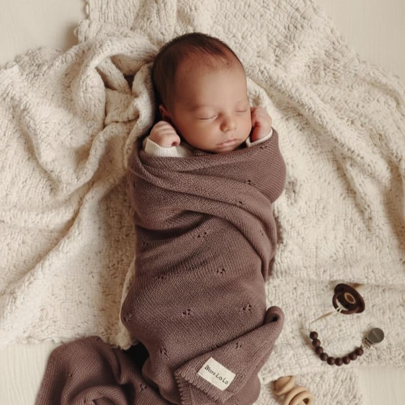 Bleu La La 100% Luxury Organic Cotton Pointelle Knit Baby Blanket â€“ Refined Lightweight Heirloom Nursery Essential (Pointelle - Milk Chocolate) - Image 5