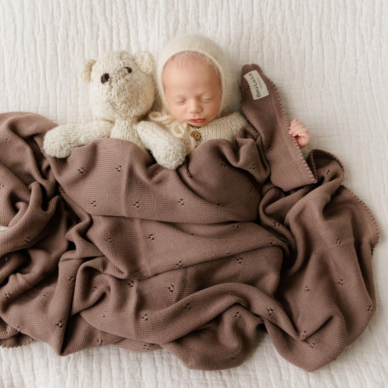 Bleu La La 100% Luxury Organic Cotton Pointelle Knit Baby Blanket â€“ Refined Lightweight Heirloom Nursery Essential (Pointelle - Milk Chocolate) - Image 4