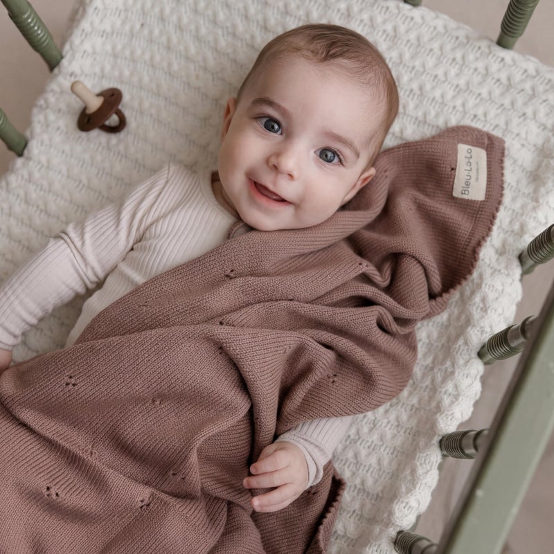 Bleu La La 100% Luxury Organic Cotton Pointelle Knit Baby Blanket â€“ Refined Lightweight Heirloom Nursery Essential (Pointelle - Milk Chocolate) - Image 2