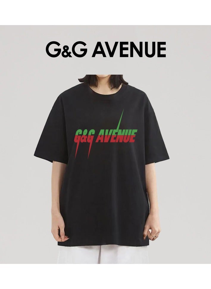 G&G AVENUE Heavy cotton fabric Men's cotton washed black T-shirt Oversized fitting men's and women's universal short sleeved fashionable hip-hop long round neck T-shirt  - Image 5