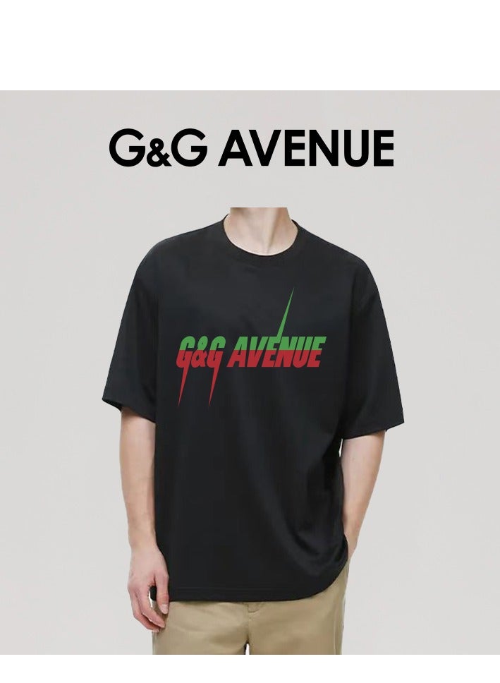 G&G AVENUE Heavy cotton fabric Men's cotton washed black T-shirt Oversized fitting men's and women's universal short sleeved fashionable hip-hop long round neck T-shirt  - Image 4