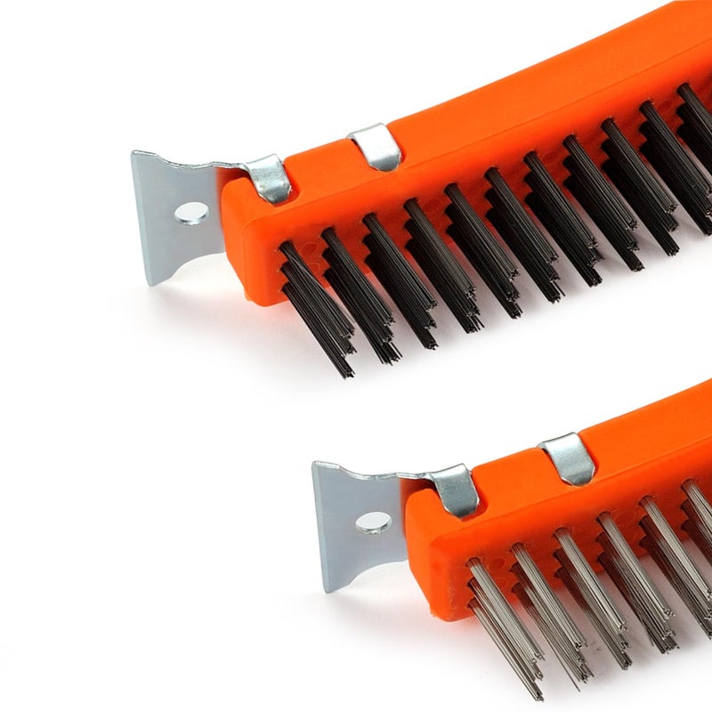 MAXMAN فرش سلك ماكس مان 2 قطعة، 14 بوصة فرشاة سلك من الفولاذ المقاوم للصدأ والفولاذ الكربوني، مجموعة فرش سلك مع مكشطة معدنية، فرشاة سلك ثقيلة لتحضير الصدأ، السيارات، الطلاء، اللحام - Image 3