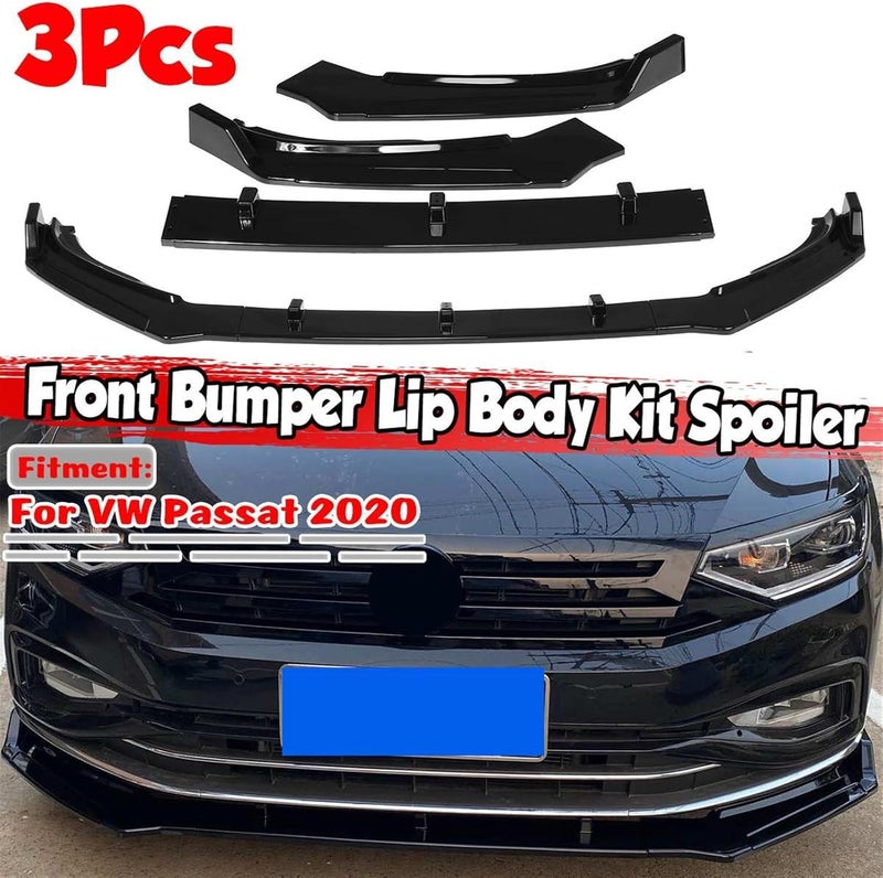 Wivplex 3PCS Black Carbon Fiber Look Front Bumper Lip Kit for VW Passat 2020 - Image 3