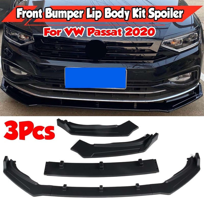 Wivplex 3PCS Black Carbon Fiber Look Front Bumper Lip Kit for VW Passat 2020 - Image 2