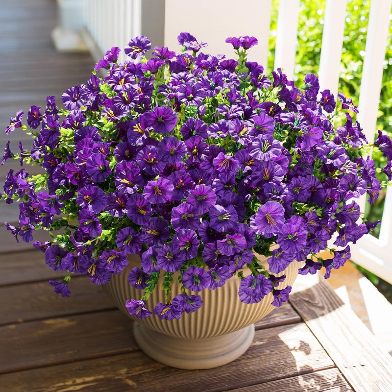 HyeFlora Artificial Fake Outdoor Flowers Plants for Spring Summer Outside Porch Decoration, 12 Bundles Faux Silk Morning Glory UV Sun Resistant Realistic for Front Door Patio Yard - Image 1