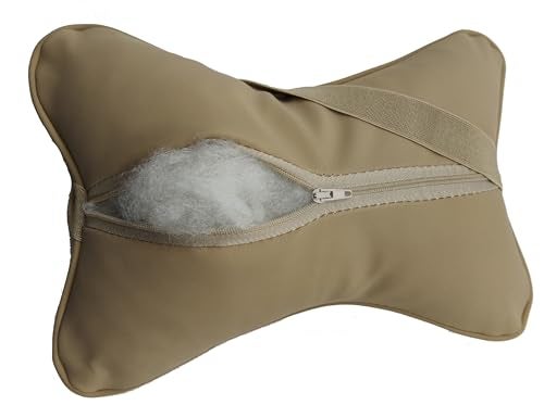 yuhuru Car Neck Pillows Both Side Pu Leather 2pieces Pack Headrest Fit for Most Cars Filled Fiber Universal Car Pillow (Beige) - Image 5