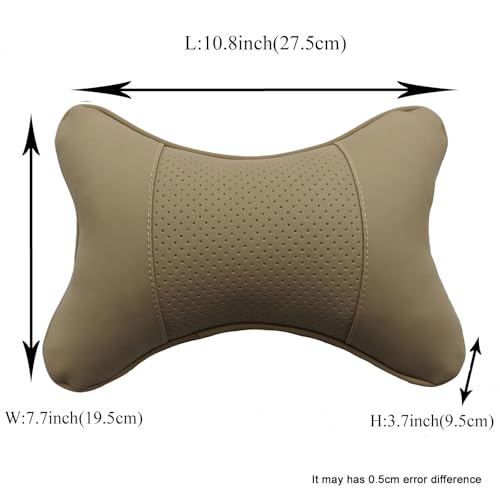 yuhuru Car Neck Pillows Both Side Pu Leather 2pieces Pack Headrest Fit for Most Cars Filled Fiber Universal Car Pillow (Beige) - Image 3