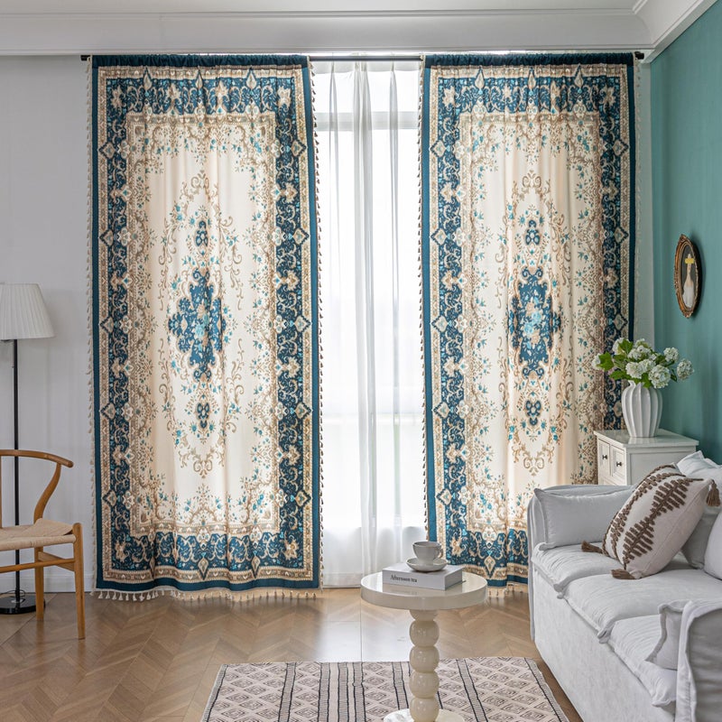 Erbnaryx Popular Handicrafts Printed Curtains for Living Room 84 Inches Long Indian Hippie Bohemian Curtains Rod Pocket Light Filtering 2 Panels, Navy - Image 2