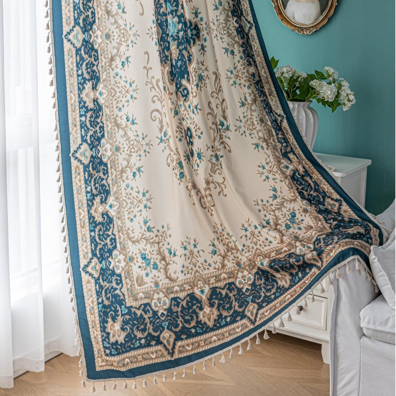 Erbnaryx Popular Handicrafts Printed Curtains for Living Room 84 Inches Long Indian Hippie Bohemian Curtains Rod Pocket Light Filtering 2 Panels, Navy - Image 1