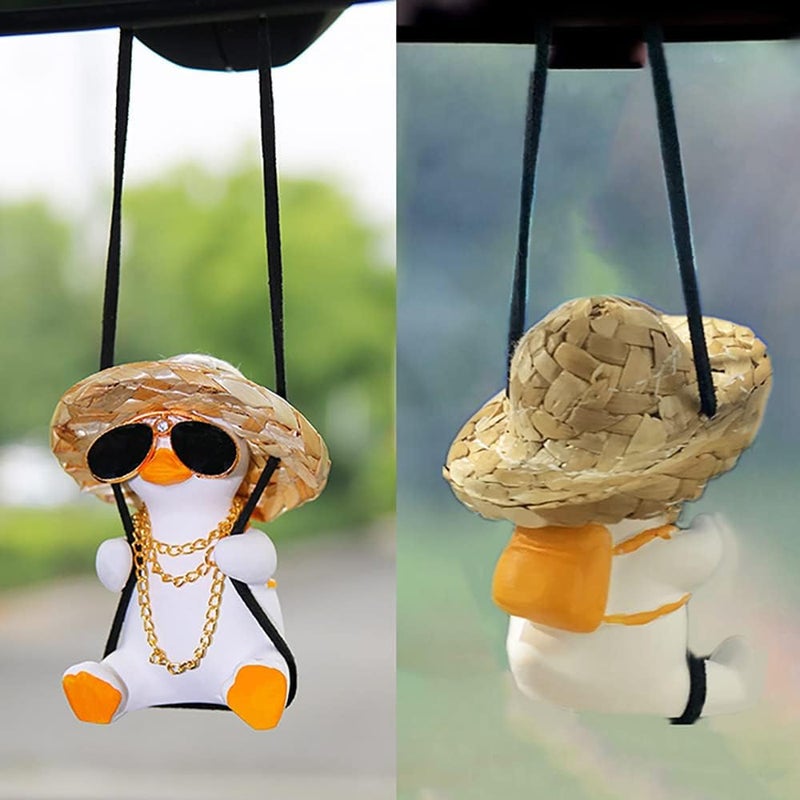 MENGSOOD Car Hanging Ornament,Little Tree Man Rear View Mirror Pendant Decoration,Mirror Hanging Car Interior Accessories for Car Rear View Mirror, Gardening Hanging (Yellow Duck) - Image 1