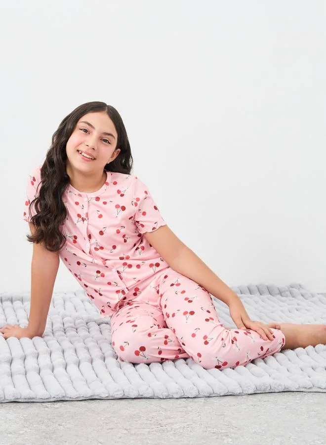 ستايلي Styli All Over Print T-Shirt and Pyjama Set