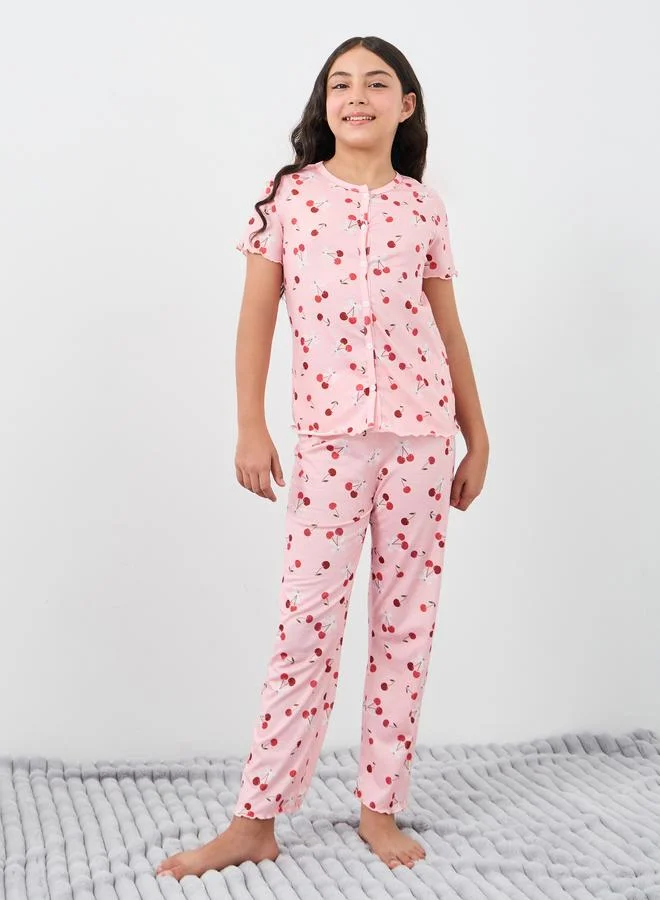 ستايلي Styli All Over Print T-Shirt and Pyjama Set