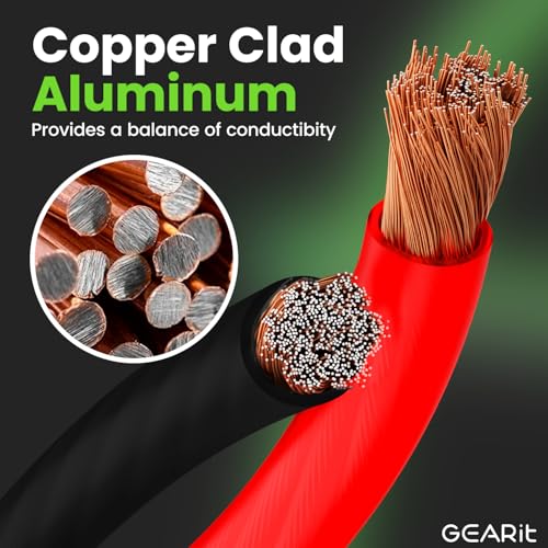 GearIT سلك GEARit 10 قياس (50 قدم لكل منهما - أسود/أحمر) نحاس مغطى بالألمنيوم CCA - الطاقة الأساسية للسيارات/الأرضي لكابل البطارية، صوت السيارة، حزام المقطورة، الكهرباء - 100 قدم إجمالي سلك 10ga AWG - Image 2