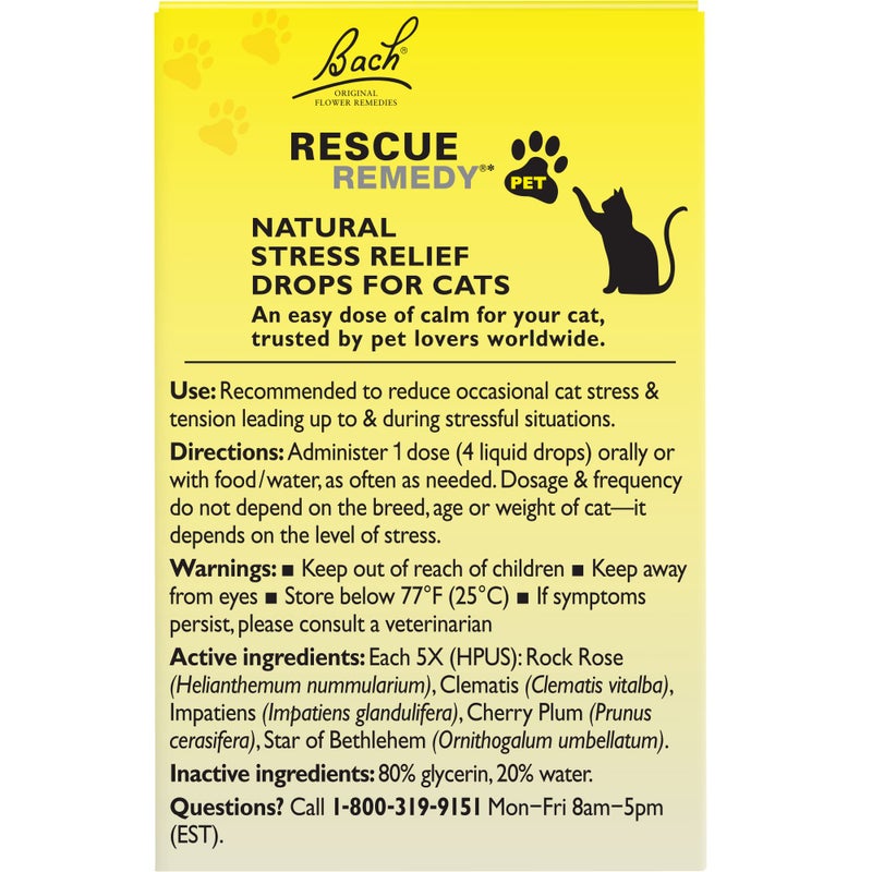Bach RESCUE REMEDY PET for Cats 10mL, Natural Calming Drops, Stress Relief for Cats & Kittens Caused by Loud Noises, Travel, New Pets & People, Homeopathic Flower Remedy - Image 5