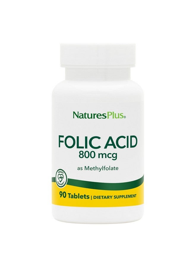 NaturesPlus Natures Plus Folic Acid (Methylfolate) - 800 mcg, 90 Vegan Tablets - Supports Healthy Tissue Growth - Vegetarian, Gluten-Free - 90 Servings - Image 1