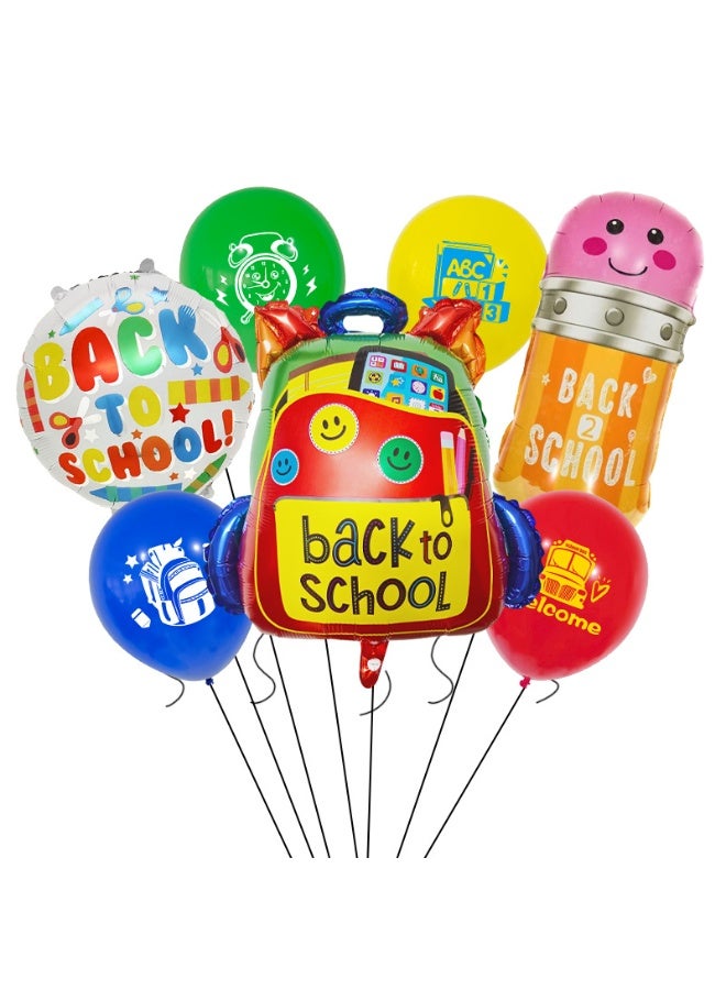 دايتويز بالونات ديكورات العودة إلى المدرسة، مجموعة ديكورات اليوم الأول تتضمن 7 بالونات كرتونية من القصدير بطابع مدرسي، زينة حفلات "أهلاً بالعودة إلى المدرسة". - Image 1