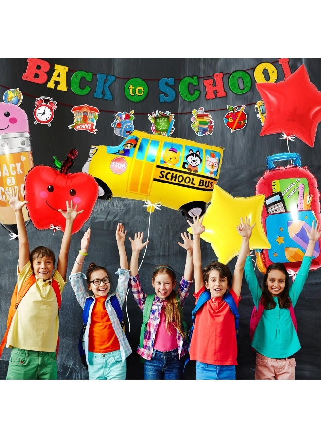دايتويز بالونات ديكورات العودة إلى المدرسة، مجموعة ديكورات اليوم الأول تتضمن 7 بالونات كرتونية من القصدير بطابع مدرسي، زينة حفلات "أهلاً بالعودة إلى المدرسة". - Image 3