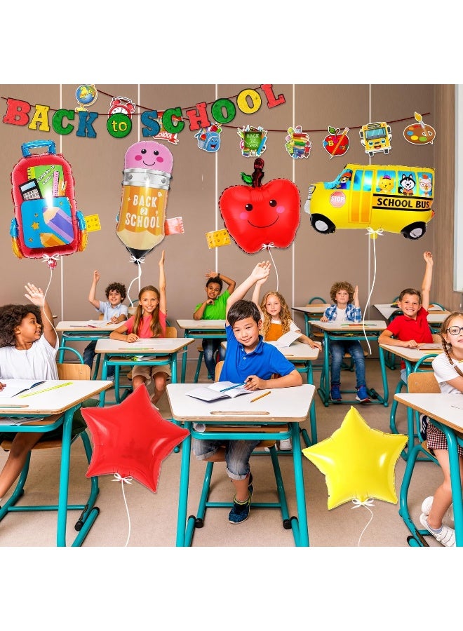 دايتويز بالونات ديكورات العودة إلى المدرسة، مجموعة ديكورات اليوم الأول تتضمن 7 بالونات كرتونية من القصدير بطابع مدرسي، زينة حفلات "أهلاً بالعودة إلى المدرسة". - Image 4