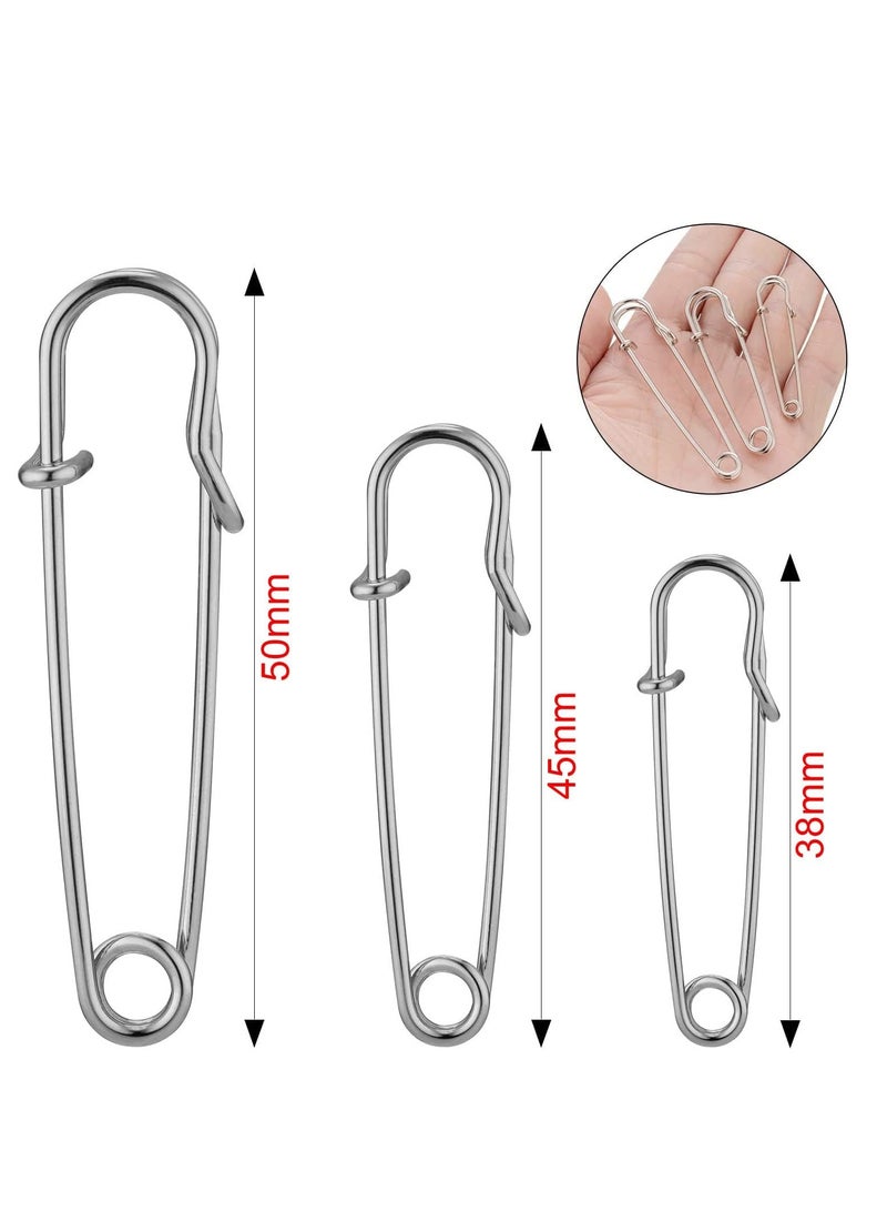 Premify Strong Safety Pins for Clothes, Large Safety Pins, 60 Pcs Heavy Duty Carpet Pins, 1.5, 1.8, & 2 Inch Kilt Pins, Stainless Steel Large Safety Pins for Blankets Crafts Skirts Kilts Brooch Making - Image 2