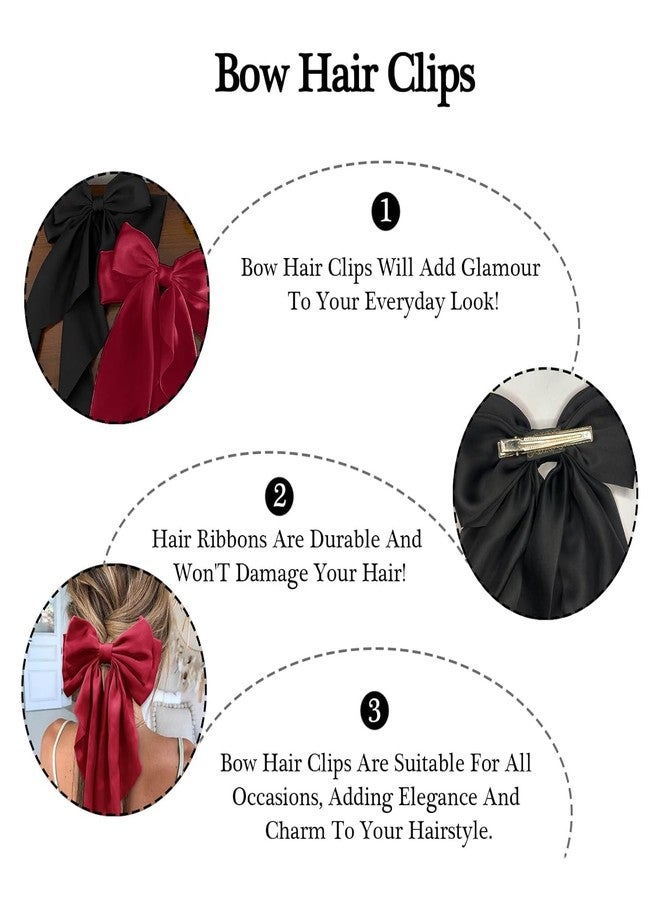WEXUS Big Satin Layered Hair Bows for Women Girls 11 Inch Barrette Hair Clip Long Black Ribbon Bows French Style Hair Accessories (RED) - Image 5