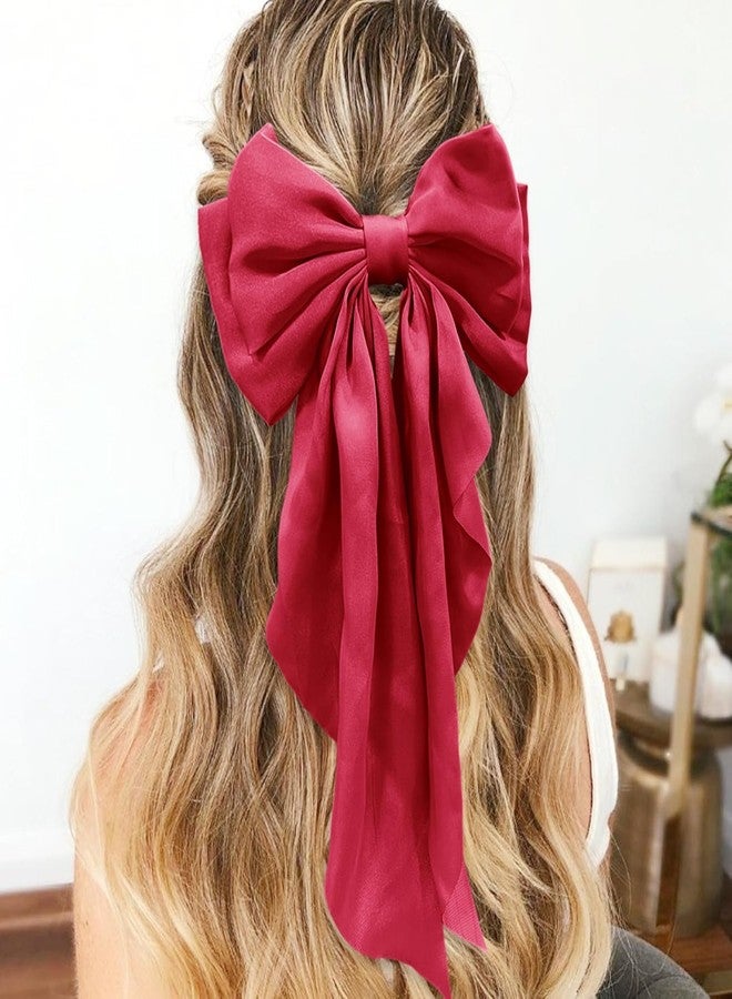 WEXUS Big Satin Layered Hair Bows for Women Girls 11 Inch Barrette Hair Clip Long Black Ribbon Bows French Style Hair Accessories (RED) - Image 4