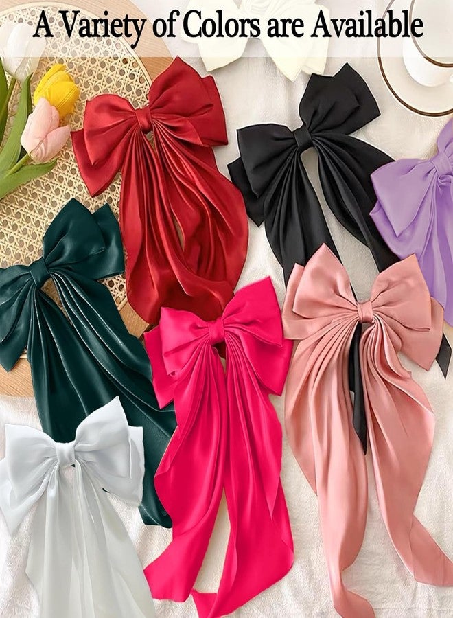 WEXUS Big Satin Layered Hair Bows for Women Girls 11 Inch Barrette Hair Clip Long Black Ribbon Bows French Style Hair Accessories (RED) - Image 3