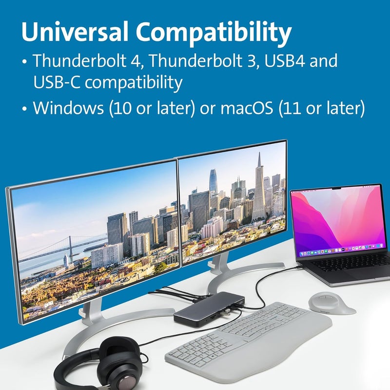 كينغستون محطة إرساء AD2010T4 Thunderbolt 4، شاشة مزدوجة 8K/4K، قارئ بطاقة Micro SD، توصيل طاقة 96 واط، منفذي HDMI، Ethernet، USB-C 3.2 و 4 منافذ USB-A (K34111EU) - Image 3