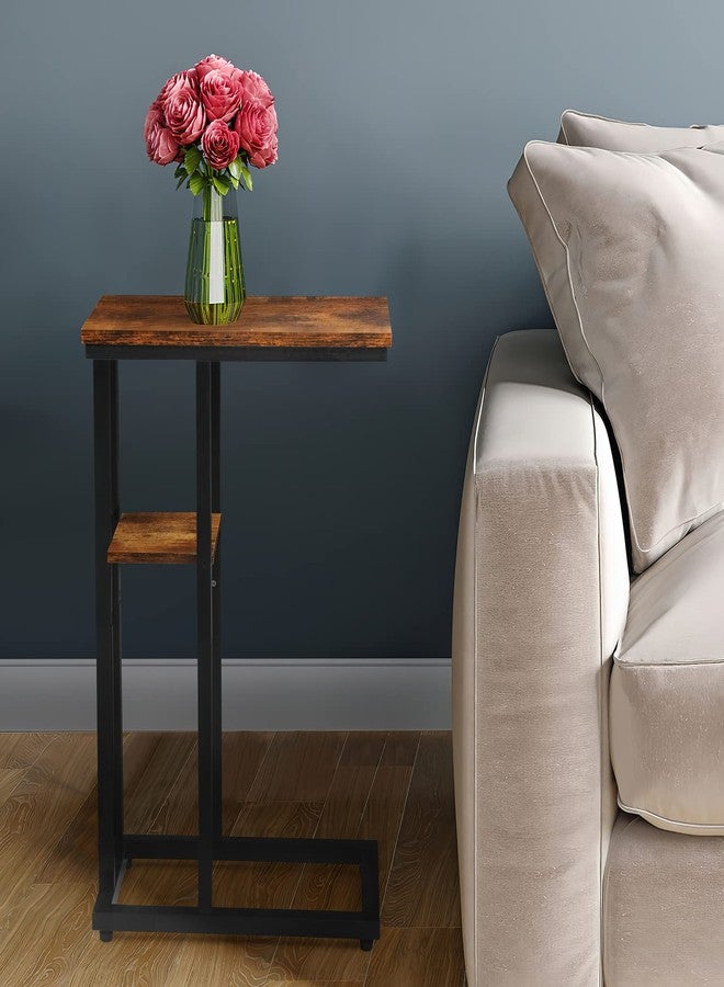 JMLHMXC C Shaped Side Table for Sofa, Couch End Table for Small Spaces，Skinny Couch Side Tables Slide Under Sofa Bed,Snack Table with Bamboo, Modern Rustic Brown … - Image 4